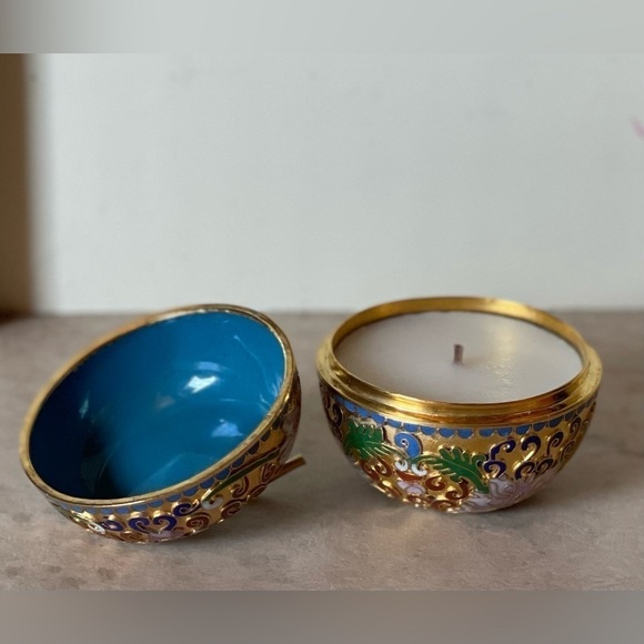 Vintage Apple Shape Enamel Gold Brass Trinket Chinese Cloisonné Jar Unburnt - Picture 3 of 7